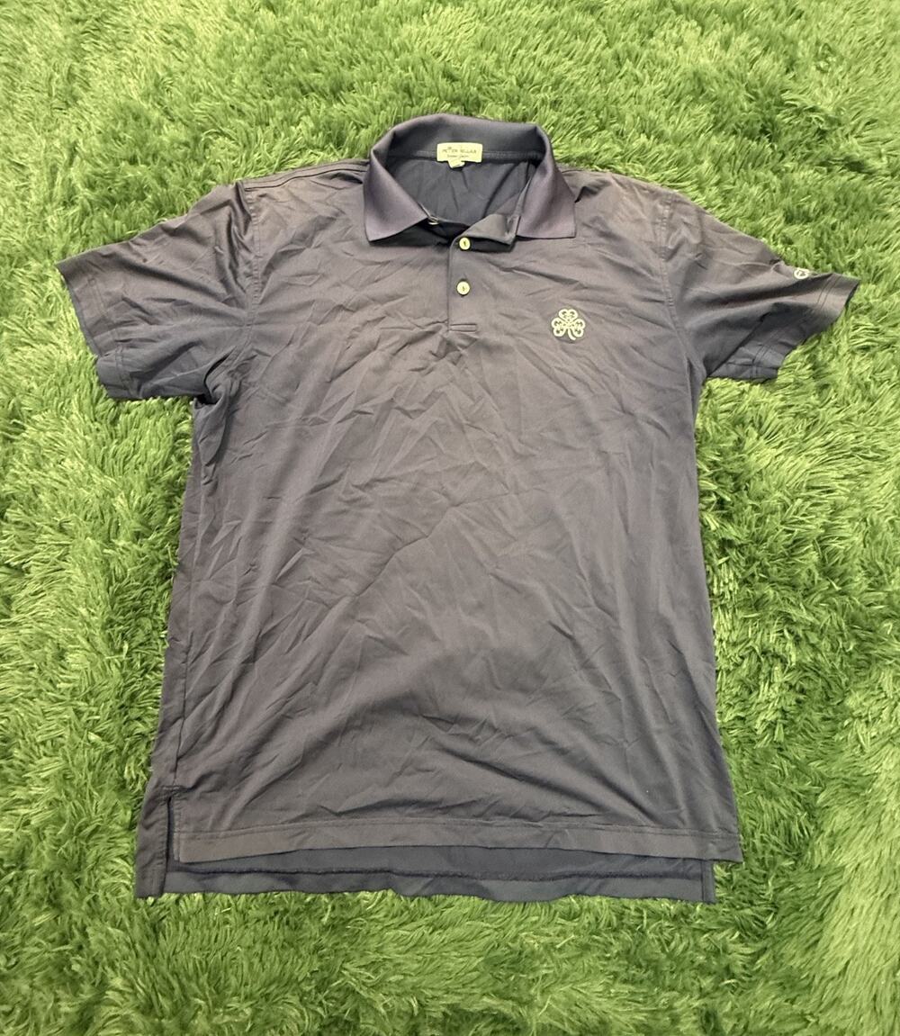 Peter Millar Men's M Medium Navy Blue Summer Comfort Polo Shirt Erin Hills Golf
